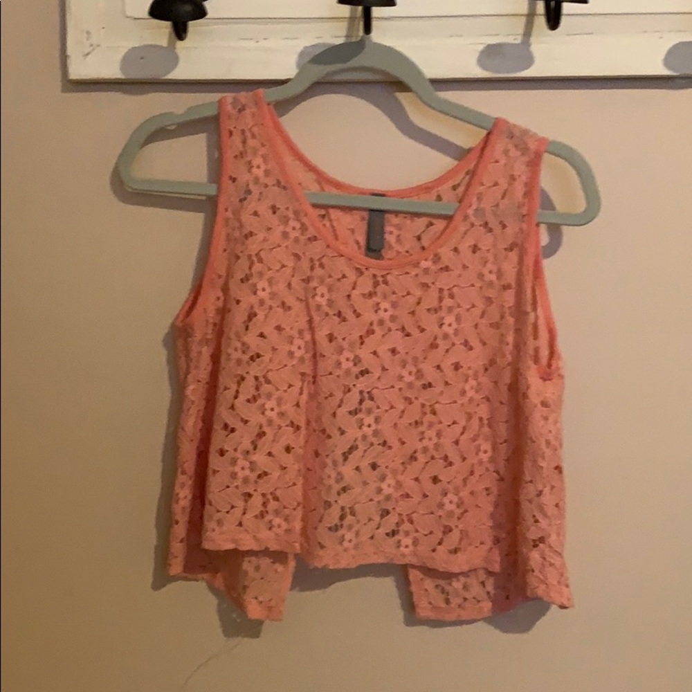 Open Back Peach Lace Crop Top